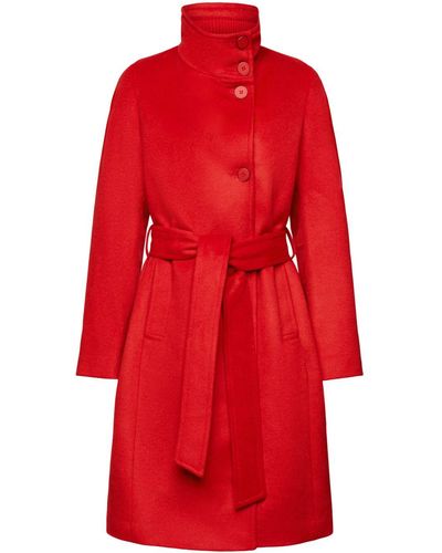 Esprit Wollmantel Recycelt: Mantel aus Wollmix mit Kaschmir - Rot