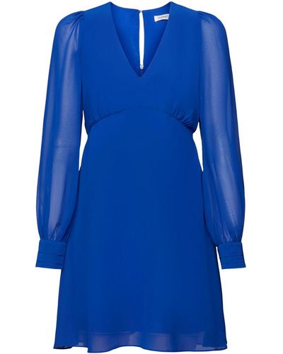 Esprit Chiffon Mini-jurk Met V-hals - Blauw