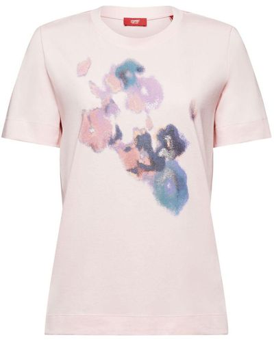 Esprit T-shirt en jersey imprimé sur le devant - Rose