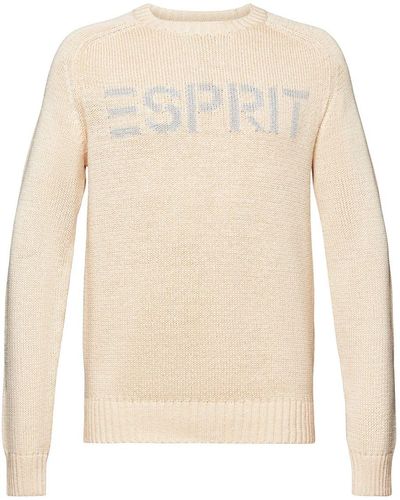 Esprit Strickpullover Grobstrickpullover mit Logo - Weiß