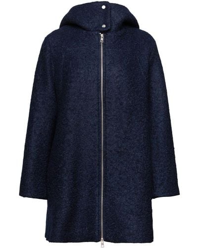 Esprit Manteau à capuche en mélange de laine bouclée - Bleu