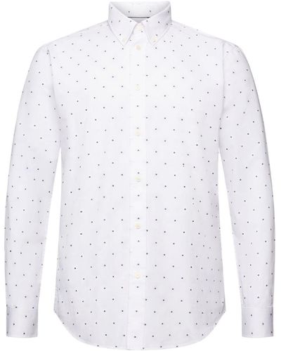 Esprit Katoenen Slim Fit-overhemd Met Borduursel - Wit