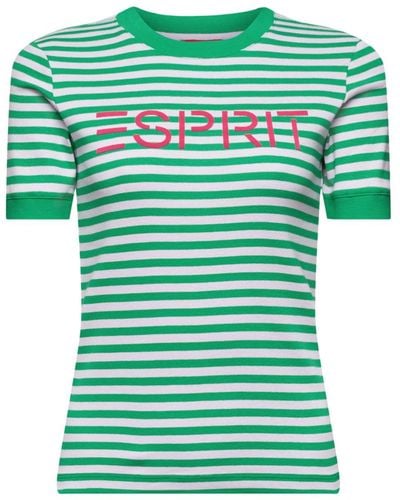 Esprit Gestreept Katoenen T-shirt Met Logoprint - Groen