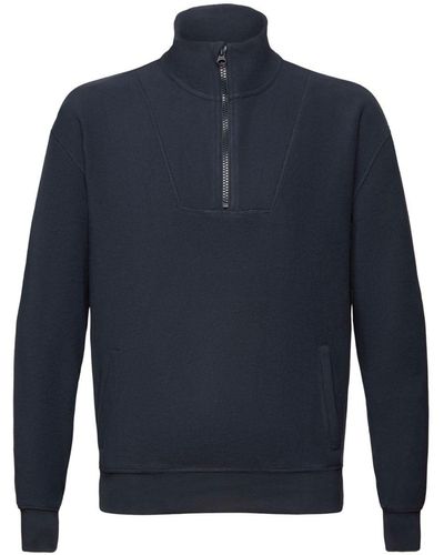 Esprit Sweatshirt Van Fleece Met Halve Rits - Blauw