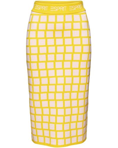 Esprit Jupe longueur midi en maille jacquard à logo - Jaune