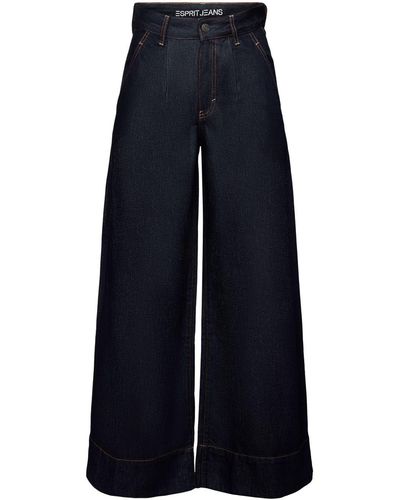 Esprit Weite Chino-Jeans mit Falten, hohem Bund und weitem Bein - Blau