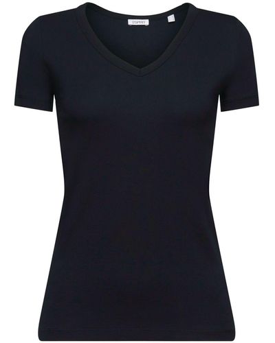 Esprit Katoenen T-shirt Met V-hals - Zwart