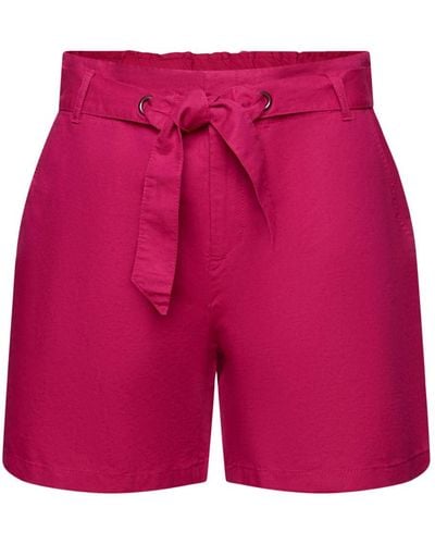 Esprit Shorts mit Bindegürtel, Baumwoll-Leinenmix (1-tlg) - Pink