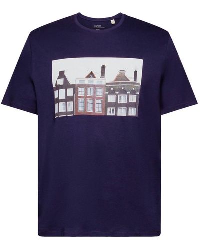 Esprit T-shirt Met Ronde Hals En Print - Blauw
