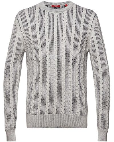 Esprit Sweater Met Kabelpatroon En Ronde Hals - Grijs