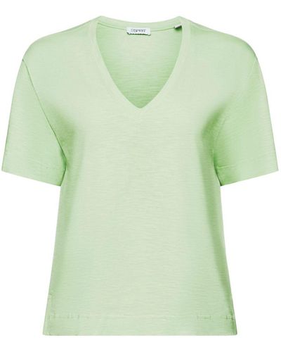 Esprit T-shirt Met Slubstructuur En V-hals - Groen