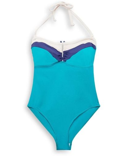 Esprit Gewatteerd Zwempak In Colour Block-design Met U-vormig Metalen Detail - Blauw