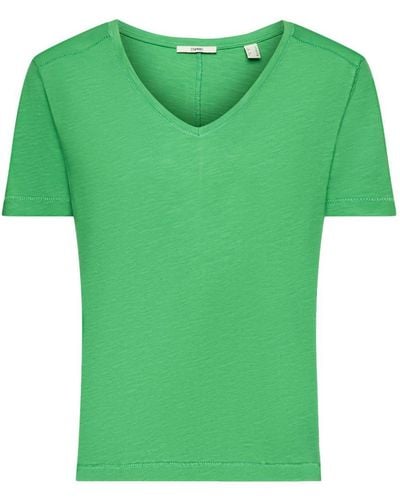 Esprit T-shirt en coton à encolure en V et points fantaisie - Vert
