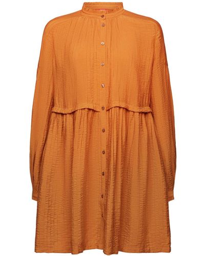 Esprit Gestructureerde Mini-jurk Met Rimpelingen - Oranje