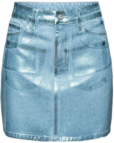 Esprit Mini-jupe en jean d'aspect métallique - Bleu