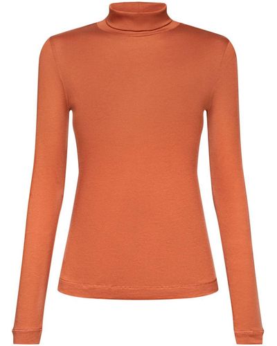 Esprit Haut à col cheminée en jersey de coton mélangé - Orange