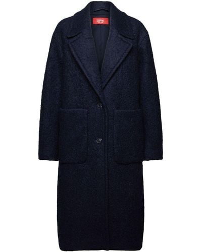 Esprit Manteau en laine bouclée mélangée - Bleu