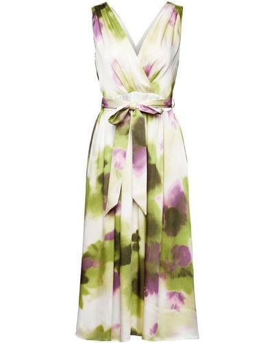Esprit Crinkled Satijnen Midi-jurk Met Bloemenprint - Wit