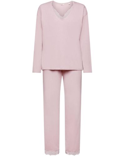 Esprit Jersey-Pyjama mit Spitzendetails - Pink