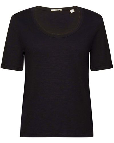 Esprit Katoenen T-shirt Met Boothals - Zwart