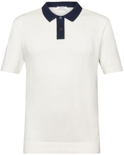 Esprit Kurzarmpullover Kurzärmliges Poloshirt aus Strick - Weiß
