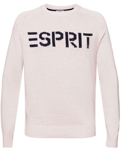 Esprit Grobstrickpullover mit Logo - Pink