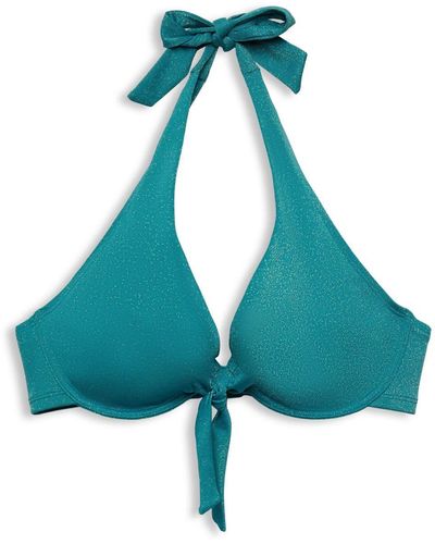 Esprit Glitzerndes Neckholder-Bikinitop für große Cups - Blau