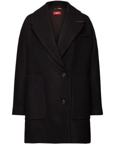 Esprit Recycelt: Mantel aus Wollmix - Schwarz