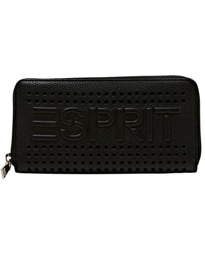 Esprit Leren Portemonnee Met Logo En Ritssluiting - Zwart