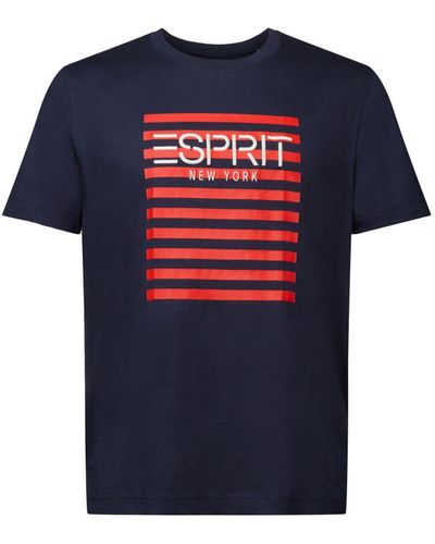 Esprit Logo-T-Shirt mit Rundhalsausschnitt (1-tlg) - Blau