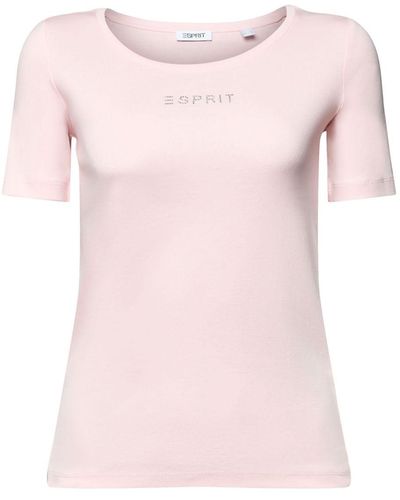 Esprit Top Met Logo En Strassteentjes - Roze