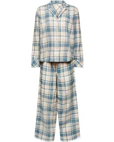 Esprit Pyjama-Set aus kariertem Flanell - Blau