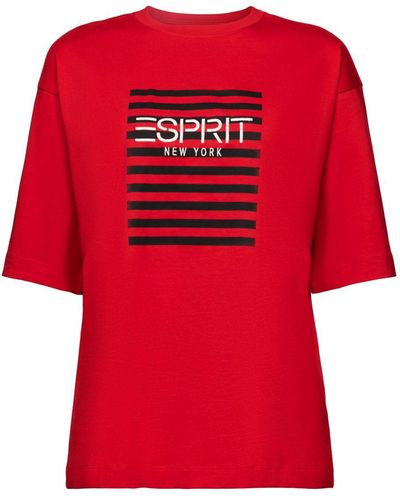 Esprit T-shirt Met Ronde Hals En Logo - Rood