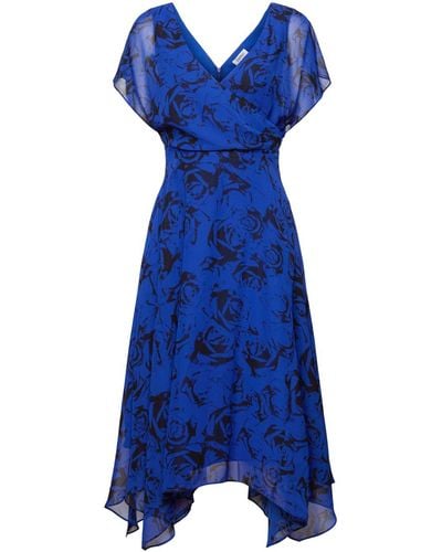 Esprit Chiffon Maxi-jurk Met V-hals En Print - Blauw