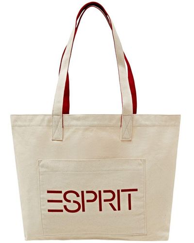 Esprit Canvas Tote Bag Met Logo - Naturel