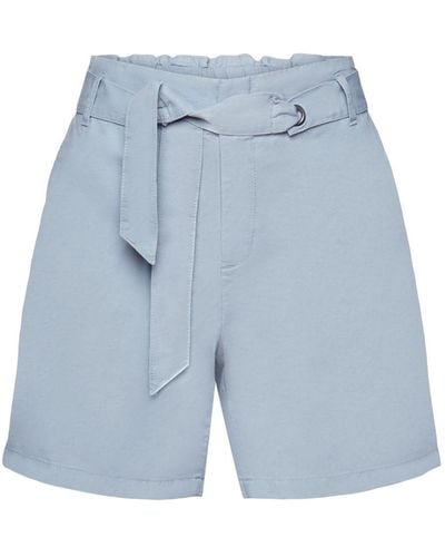 Esprit Shorts mit Bindegürtel, Baumwoll-Leinenmix (1-tlg) - Blau