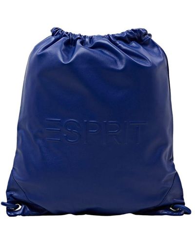 Esprit Leder-Rucksack mit Logo und Kordelzug - Blau