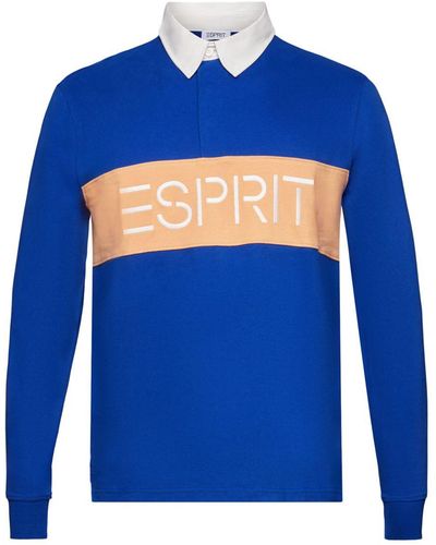 Esprit Langarm-Poloshirt Jersey-Rugbyshirt mit Logo - Blau