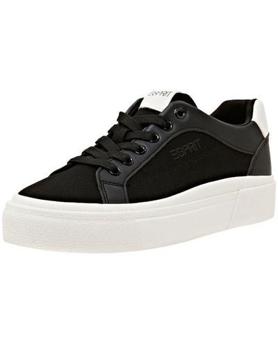 Esprit Leren Plateausneakers Met Vetersluiting - Zwart