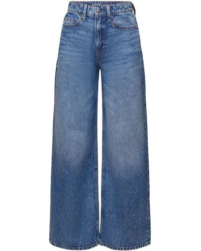 Esprit Retro-Jeans mit hohem Bund und weitem Bein - Blau