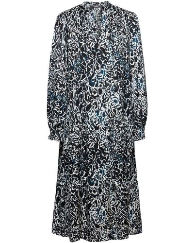 Esprit Satijnen Midi-jurk Met Motief En Ruches - Grijs