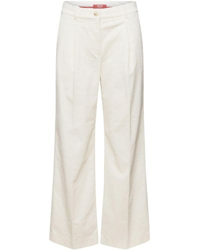 Esprit Pantalon en velours côtelé coupe Wide Fit taille mi-haute - Blanc
