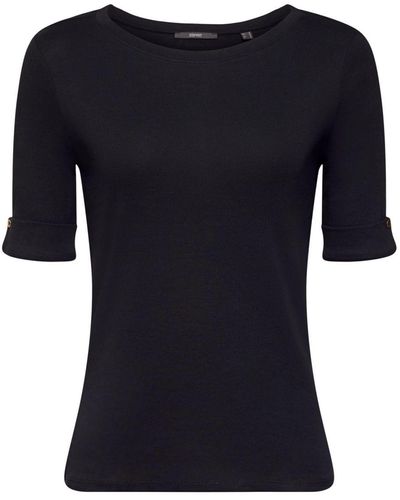 Esprit T-shirt en coton biologique doté de poignets à revers - Noir