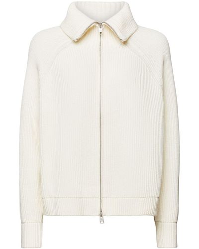 Esprit Cardigan zippé en maille côtelée - Blanc