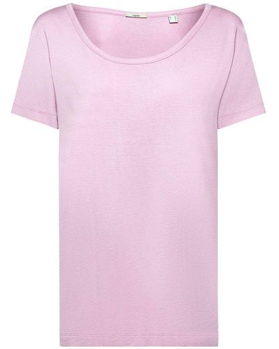 Esprit Viskose-T-Shirt mit weitem, rundem Ausschnitt (1-tlg) - Pink