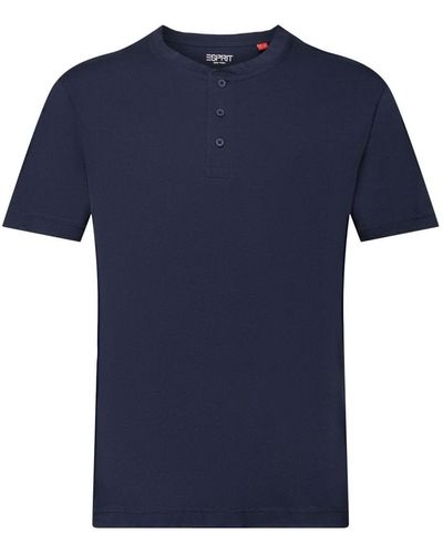 Esprit Henley T-shirt Met Logo - Blauw