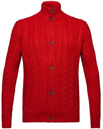 Esprit Cardigan en maille torsadée en coton biologique - Rouge