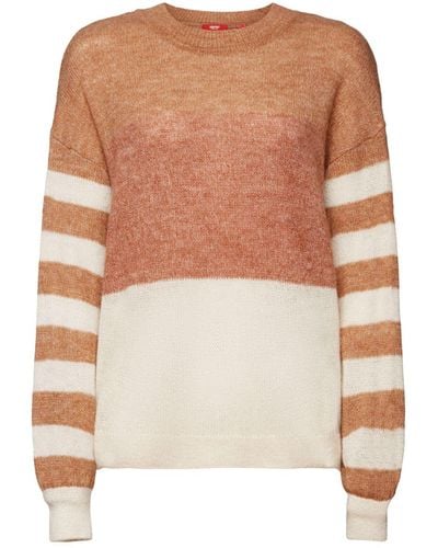 Esprit Rundhalspullover Pullover im Colorblock-Design, Wollmix - Weiß