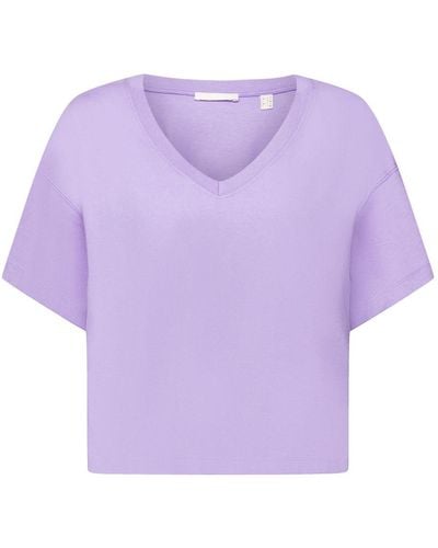 Esprit T-shirt en coton à encolure en V - Violet