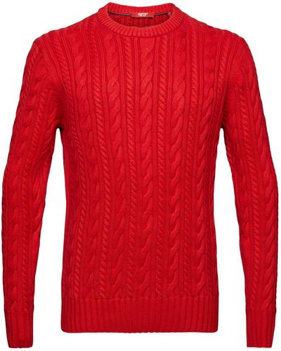 Esprit Pull-over en coton en maille torsadée - Rouge